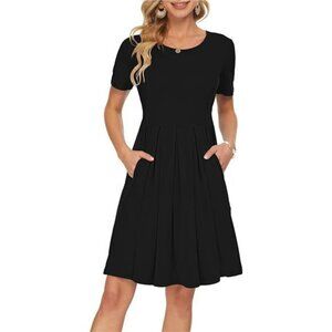 Womens Summer Dress Short Sleeve Knee Length Swing Dress with Pockets Casual
